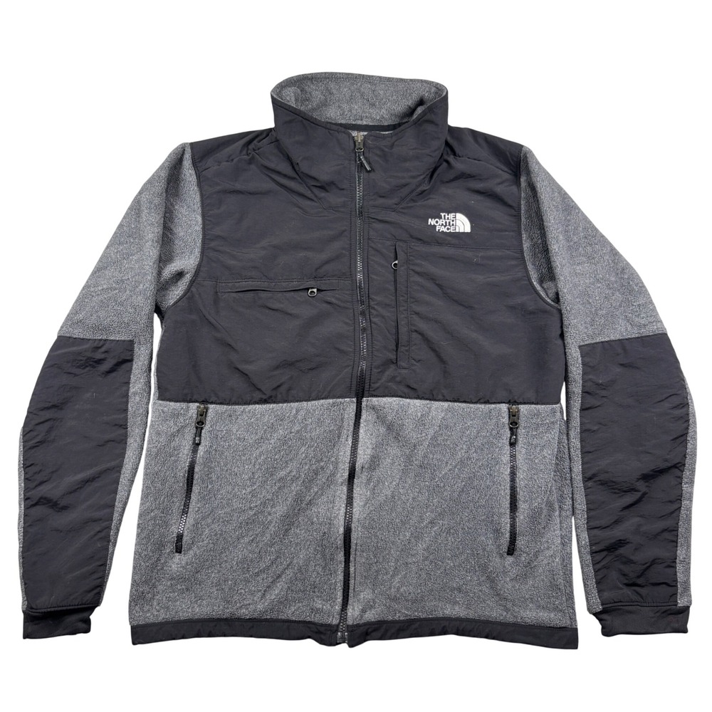 The North Face Fleece Jacket Men Medium Grey Black Denali Full Zip Mock Neck